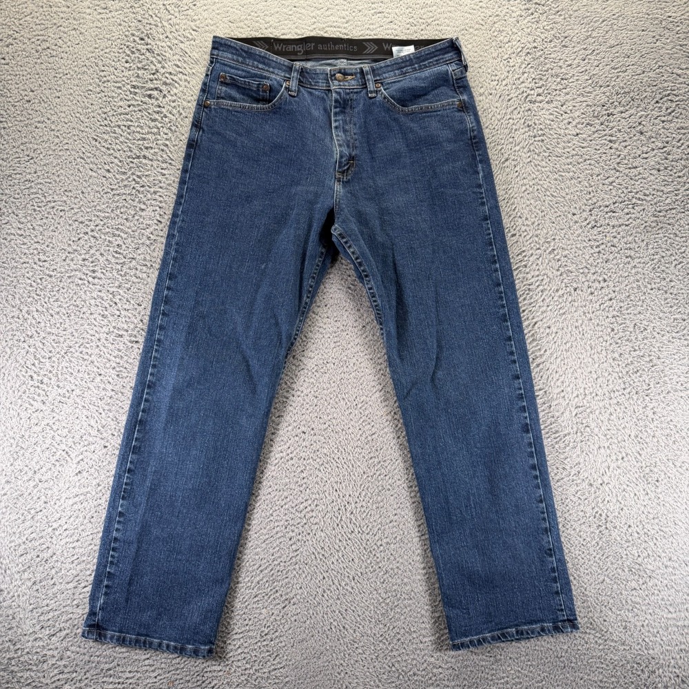 Wrangler Authentics Jeans Mens 33x30 Blue Cotton Denim Straight Workwear Stretch